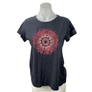 Columbia Women's Black Crewneck Short Sleeve Graphic Casual Tee T-shirt Top Sz L